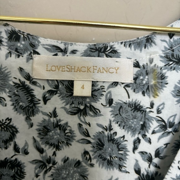 LoveShackFancy Paris Dandelion Print Long Puff Sleeve Ruffle Mini Dress 4 - Picture 4 of 11